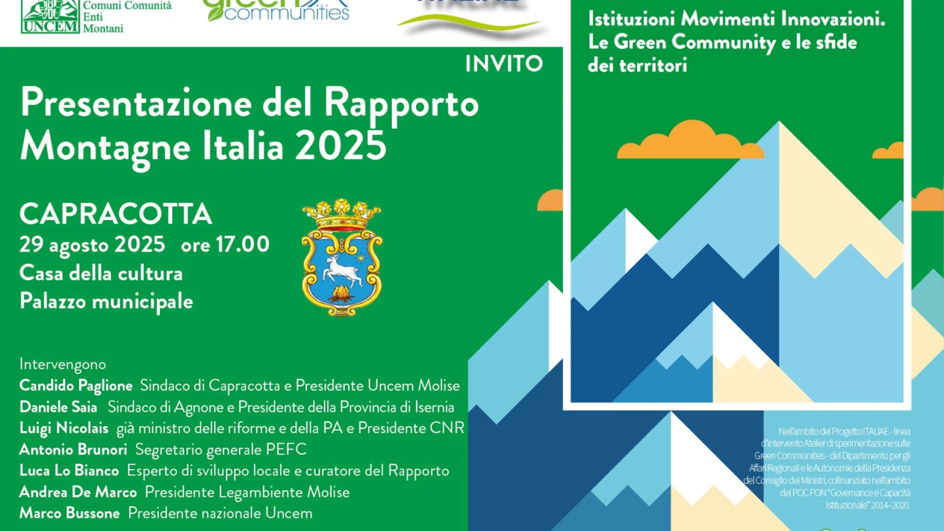 Capracotta: rapporto Montagne Italia 2025, in programma un interessante appuntamento promosso da UNCEM.